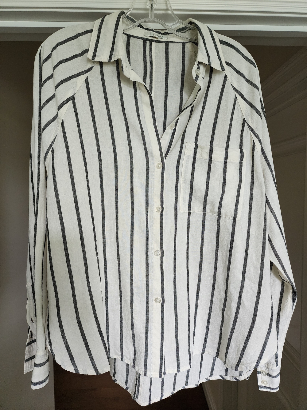 Striped Linen Blend Shirt - WinterWhite & Black